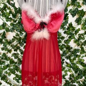 Red and white feather christmas lingerie slip
